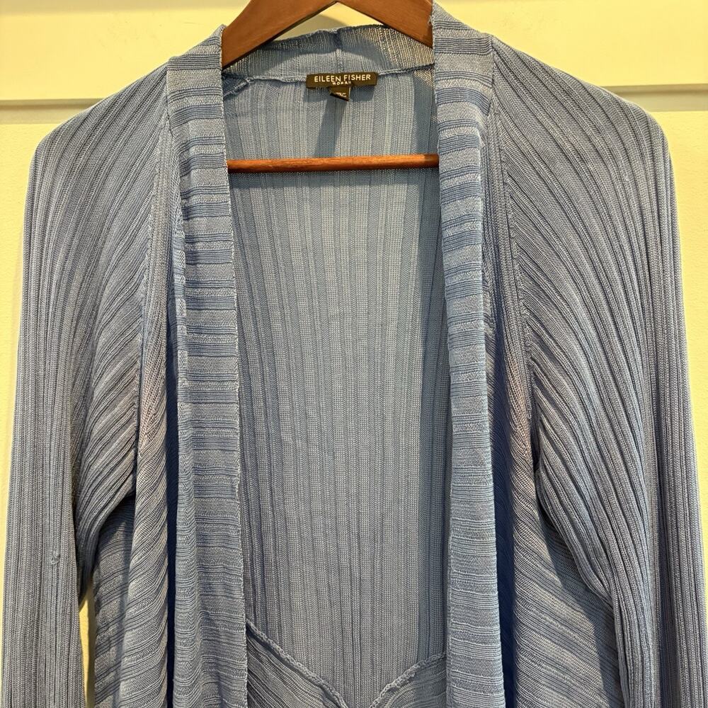 Eileen Fisher‎ Open Front Cardigan Women 1X Blue Tencel Lagenlook Boho READ - Picture 5 of 15